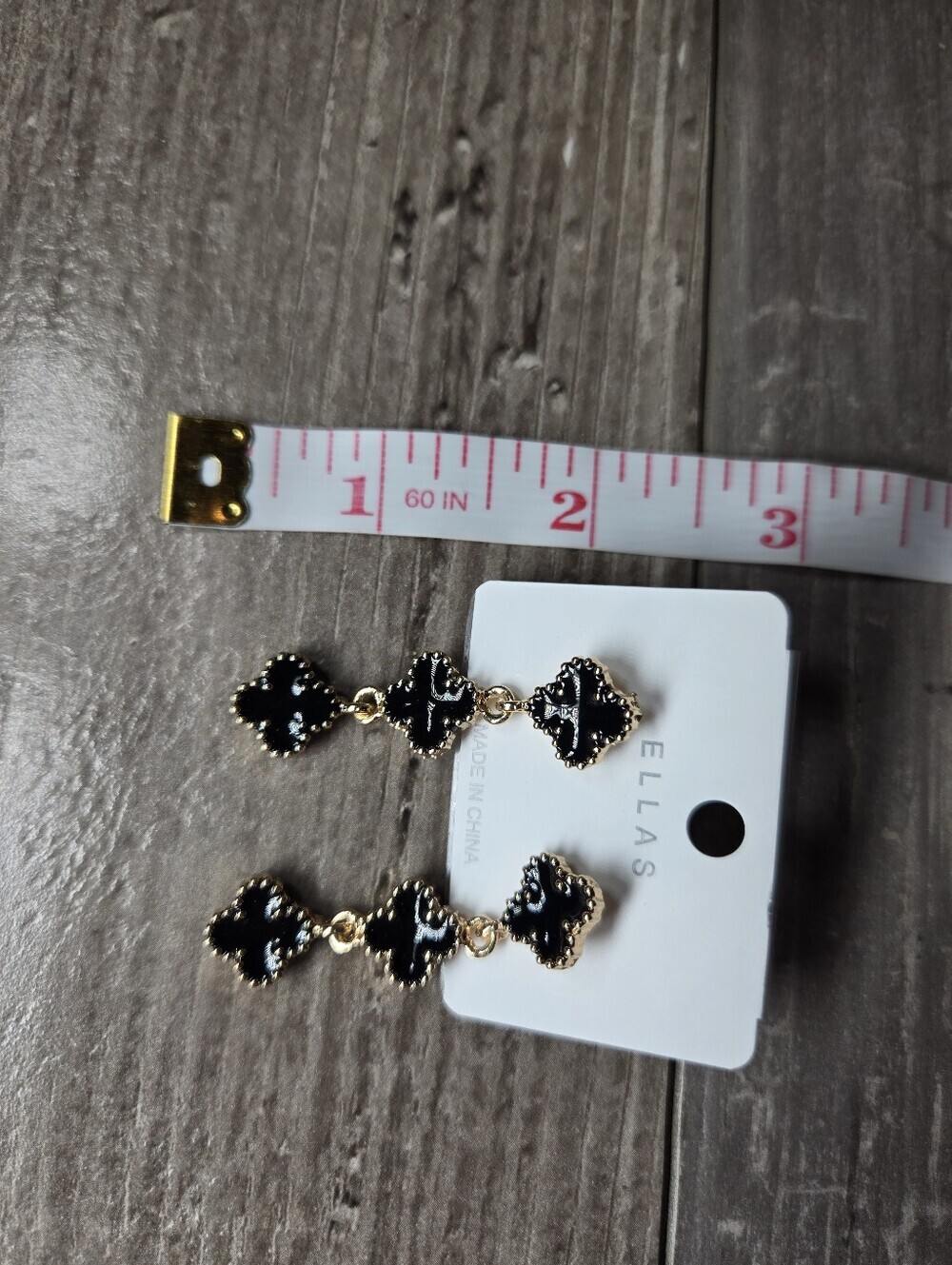 NWT ELLAS Black and Gold Clover Drop Earrings - Picture 10 of 16